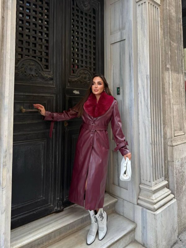 Yaka Kürklü Deri Kaban - Görsel 12
