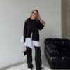 Dokuma Garni Detaylı Yırtmaçlı Takım